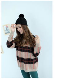 韩风新宠 e品7802条纹格子针织衫，解锁秋日时尚穿搭新灵感